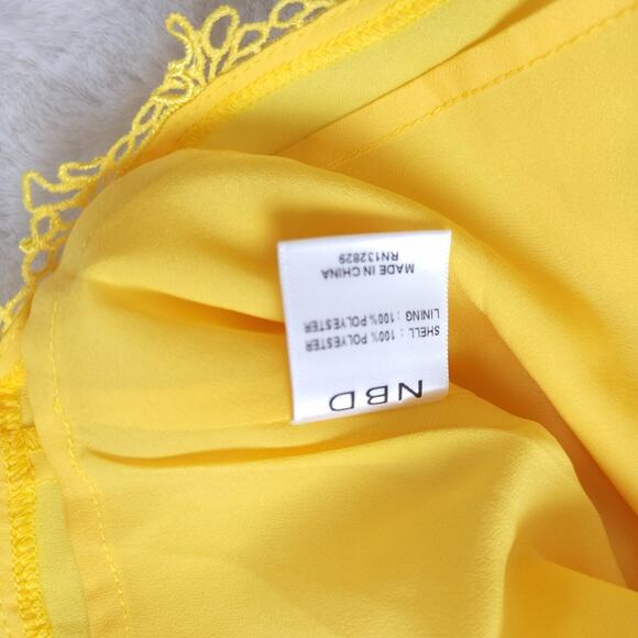 NBD Revolve Chels Halter Lace-Up Back Mini Dress Yellow Lattice Cutout S NWT - Picture 6 of 12
